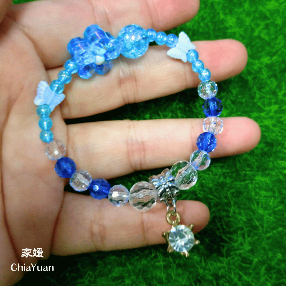 ♥︎ChiaYuan♥︎藍蝶花語手環｜清透藍白水晶感串珠手鍊