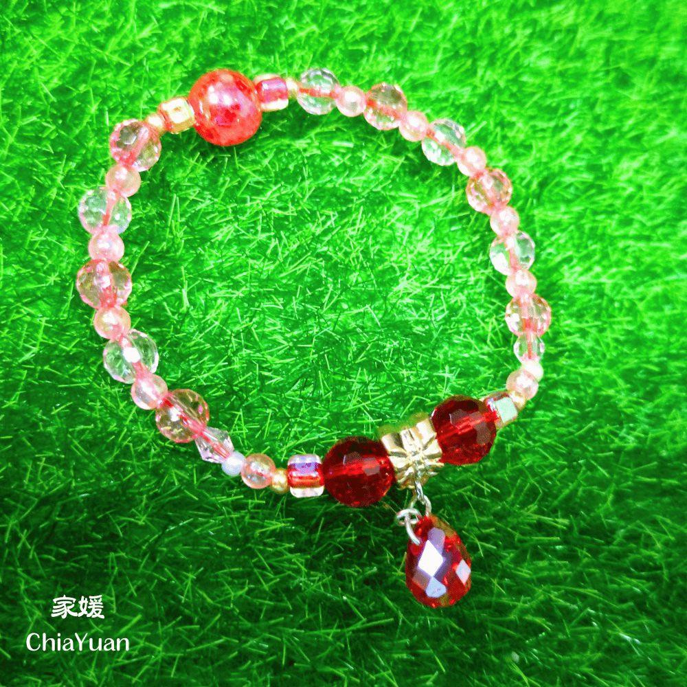♥︎ChiaYuan♥︎紅粉串珠手鍊｜甜美粉紅彈力手環｜手環